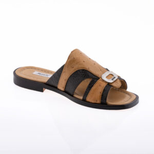 Sandali in pelle di struzzo e vitello stampata - Sport Rust & Tabac